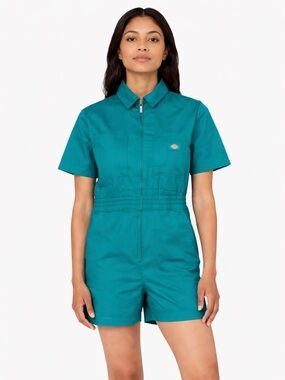 Dickies Teal Short Sleeve Zip Front Utility Romper XS Utility jumpsuit